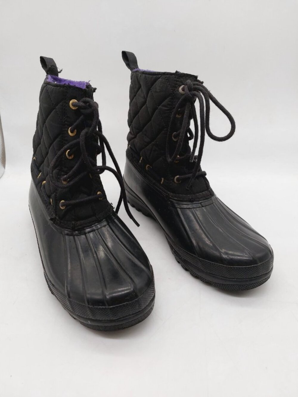 Sperry Size 8 Top Sider Black Rubber Quilted Lace Up Lined Duck Boots - Picture 7 of 11